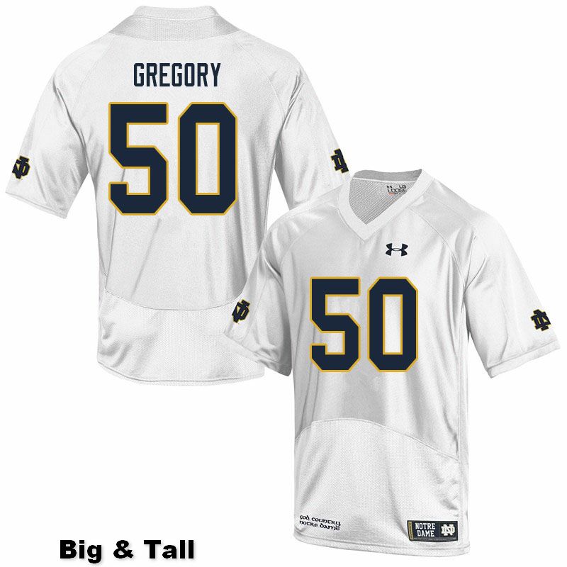 Men's NCAA Notre Dame Fighting Irish #50 Reed Gregory Stitched College Under Armour Authentic White Big & Tall Football Jersey SU10A75QA